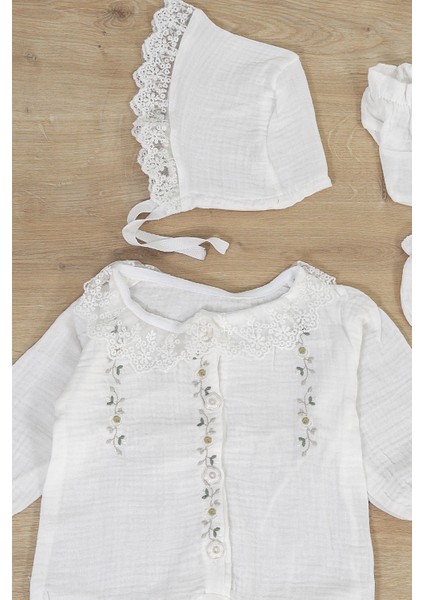 Kız Bebek Yenidoğan Süslü Müslin 10 Lu Lüks Işlemeli Yazlık Müslin Hastane Çıkışı Zıbın Set STL7059 indirimleri