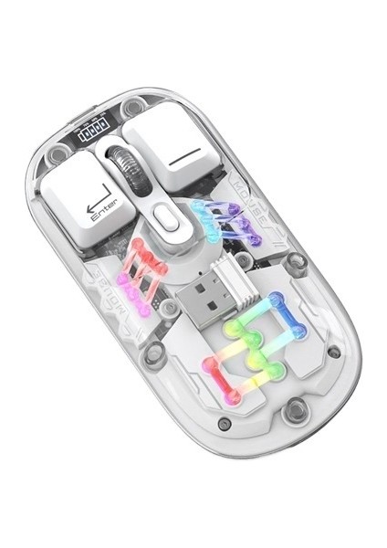 Viper Çift Katlı Fare Rgb Yayan 2.4g Kablosuz Bluetooth Şeffaf Oyun Bilgisayar Ofis Fare (Yurt Dışından)