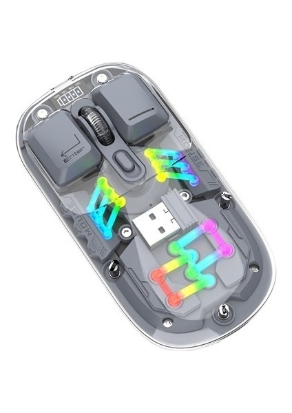 Viper Çift Katlı Fare Rgb Yayan 2.4g Kablosuz Bluetooth Şeffaf Oyun Bilgisayar Ofis Fare (Yurt Dışından)