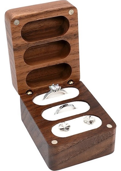 Siyah Ceviz Ahşap Yüzük Kutusu Küpe ve Yüzük Saklama Kutusu (Yurt Dışından)