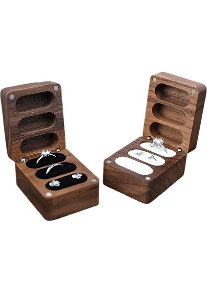 Siyah Ceviz Ahşap Yüzük Kutusu Küpe ve Yüzük Saklama Kutusu (Yurt Dışından) indirimleri
