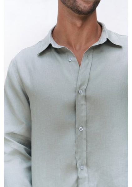Bice Mint Keten Oversize Erkek Gömlek