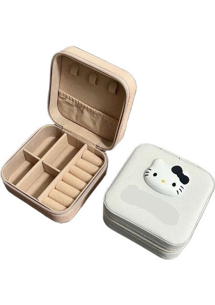 Hello Kitty Karikatür Yüzük Kutusu Küpe Yüzük Kolye Bilezik Fermuar Saklama Kutusu (Yurt Dışından)