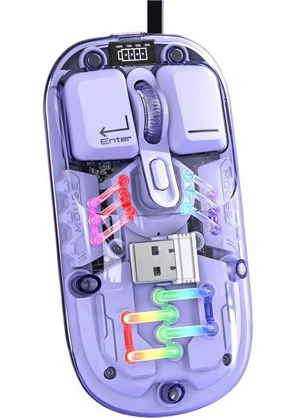 Viper Çift Katlı Fare Rgb Yayan 2.4g Kablosuz Bluetooth Şeffaf Oyun Bilgisayar Ofis Fare (Yurt Dışından)