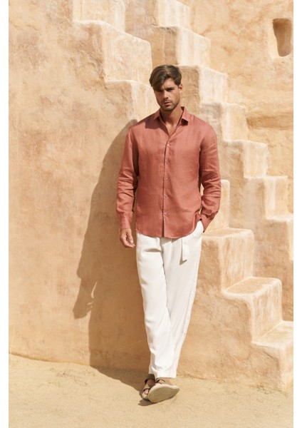 Ottavia Tarçın Keten Oversize Erkek Gömlek