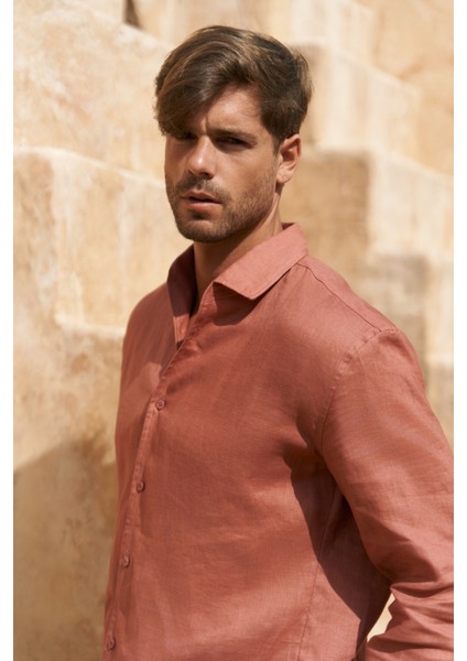 Ottavia Tarçın Keten Oversize Erkek Gömlek