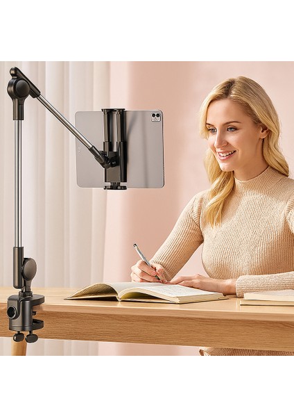 Video Konferans ve Yayın Için Ayarlanabilir Tablet Tutucu – 12.9 Inçe Kadar Uyumlu, 360 Derece Dönebilen 2 Eklemli, Ayarlanabilir Yükseklik ve Açılı Kol, Dual Lock Sistemli ZM-050 modelleri