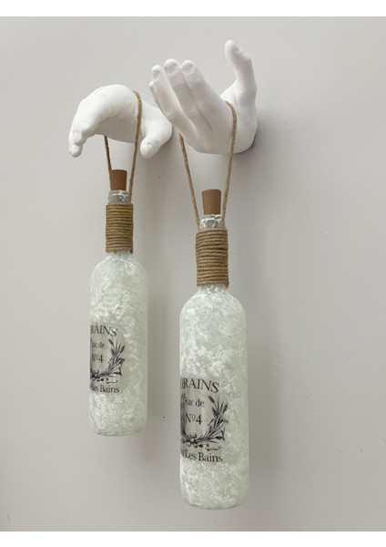 El Yapımı Heykel El Dekorlu LED Işıklı Buzlu Cam Şarap Şişesi Aplik 2'li Set indirimleri