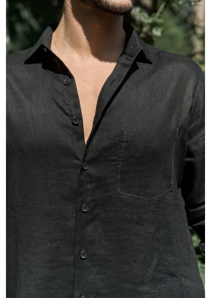 Ombretta Siyah Keten Oversize Erkek Gömlek