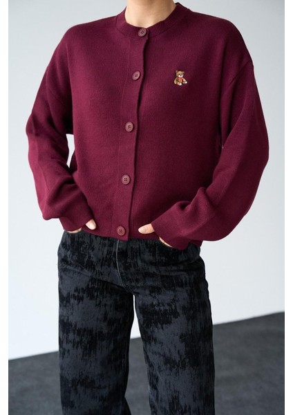 Ipeksi Ayıcıklı Hırka - Bordo