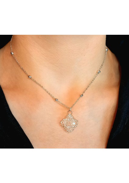 Kristal Taşlı Van Cleef Model Kolye, Gümüş Kaplama Çift Taraflı Yonca Modeli Kolye, Van Cleef Bijuteri Kolye, Van Cleef Gümüş Kaplama Kolye, Dört Yapraklı Şans Yonca Kolye