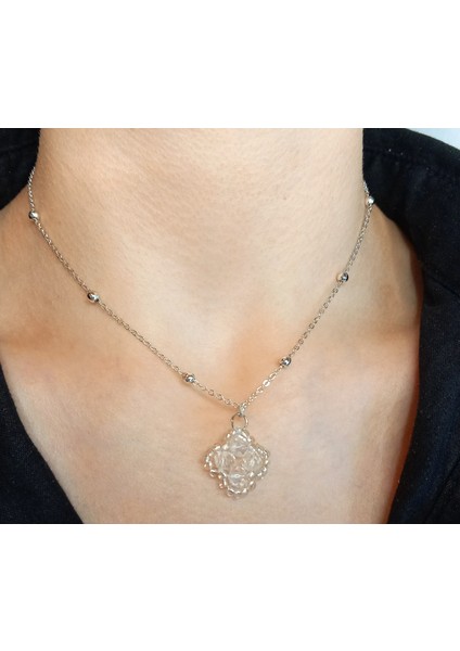 Kristal Taşlı Van Cleef Model Kolye, Gümüş Kaplama Çift Taraflı Yonca Modeli Kolye, Van Cleef Bijuteri Kolye, Van Cleef Gümüş Kaplama Kolye, Dört Yapraklı Şans Yonca Kolye