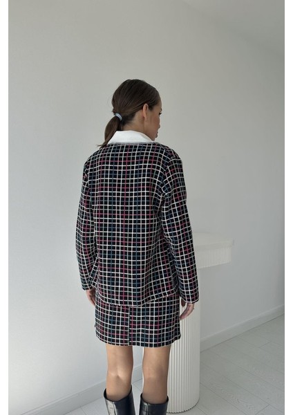 Ipeksi Siyah Önü Açık Ceket ve Eteği Zincirli Takım