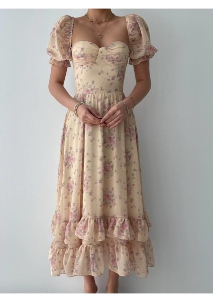 Ipeksi Şifon Kumaş Dijital Desen Baskılı Elbise fiyatları