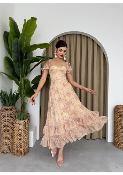 Ipeksi Şifon Kumaş Dijital Desen Baskılı Elbise modelleri