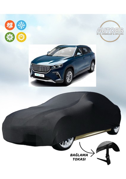 Togg 2023 T10X V1 Elektrikli Araba Brandası, Oto Branda Alttan Bağlantı Tokalı Siyah