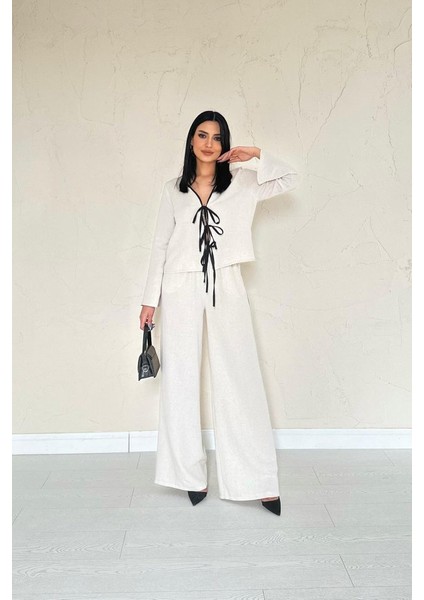 Ipeksi Bej Fiyonklu Keten Takım