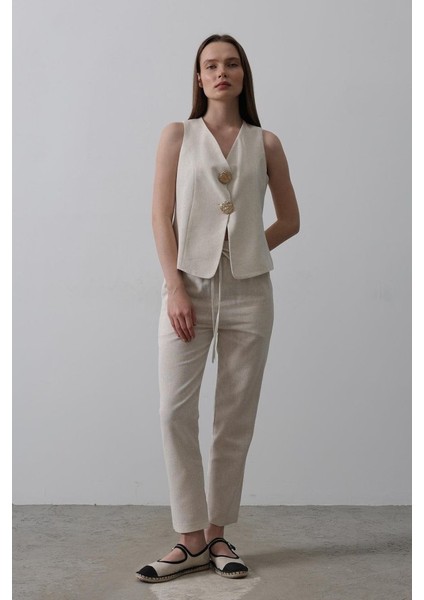 Ipeksi Düğme Detaylı Yelek - Krem modelleri
