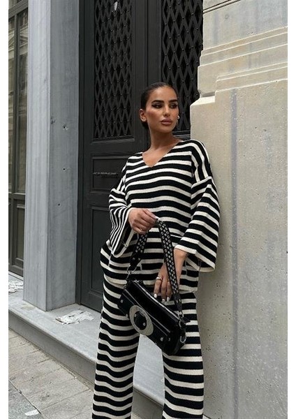 Ipeksi Candy Çizgili Straight Fit Pantolon Takım 9705-015