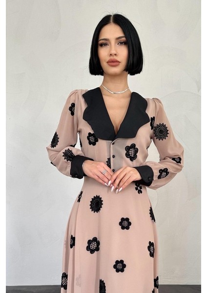 Ipeksi Vizon Yaka Nakışlı Elbise fiyatları