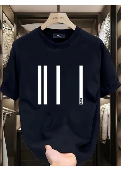 Ipeksi Baskılı Oversize Bisiklet Yaka T-Shirt - Siyah