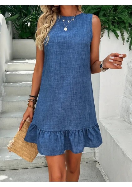 Ipeksi Kadın Kolsuz Bisiklet Yaka Fırfırlı Sofya Elbise fiyatları