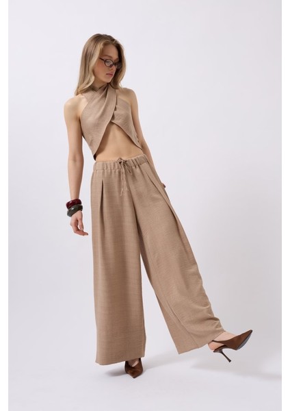 Ipeksi Düşük Bel Oversize Keten Pantolon