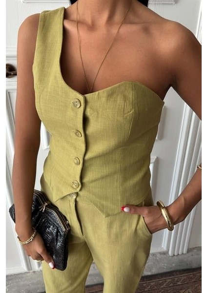 Ipeksi Tek Omuz Büstiyer Plazzo Pantolon Viscon Takım 10159