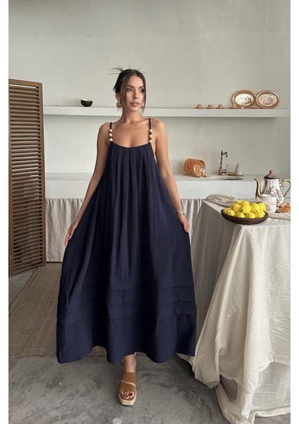 Ipeksi Lacivert Askılı Müslin Elbise fiyatları