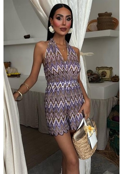 Ipeksi Zikzak Desenli Multi Renk Geçişli Mini Tulum 1365