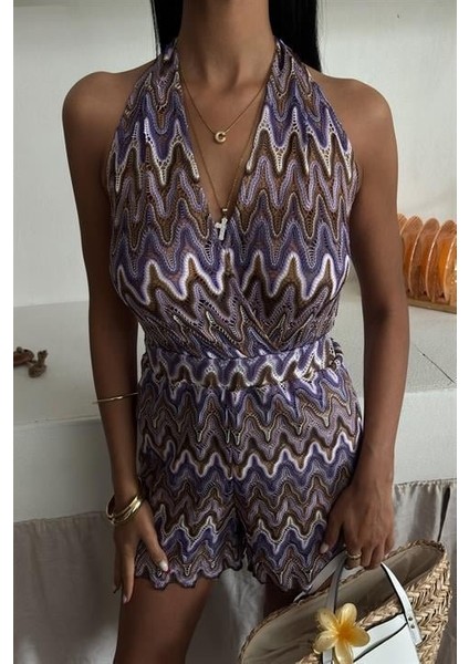 Ipeksi Zikzak Desenli Multi Renk Geçişli Mini Tulum 1365 modelleri