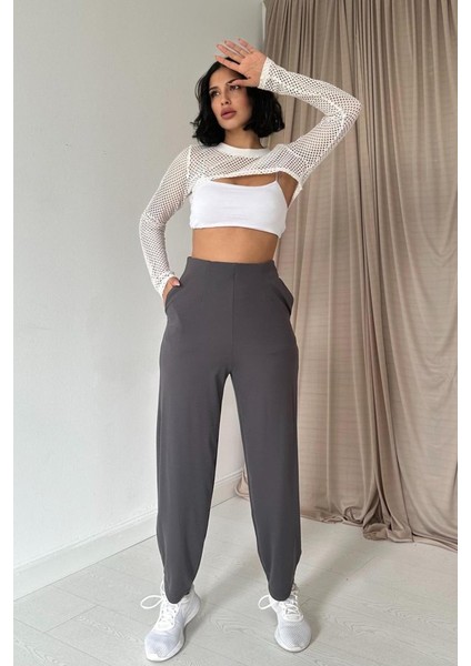 Ipeksi Füme Pensli Lastik Detaylı Pantolon