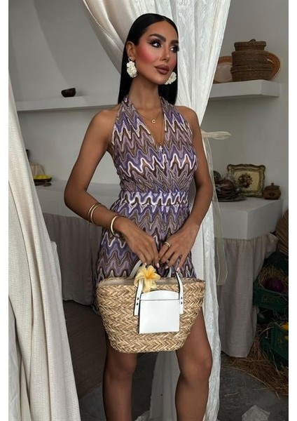 Ipeksi Zikzak Desenli Multi Renk Geçişli Mini Tulum 1365