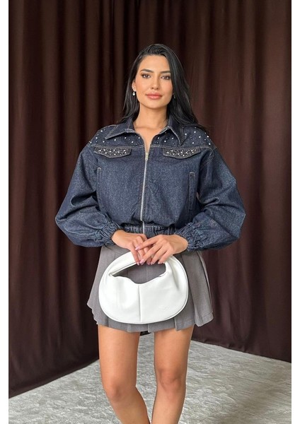 Ipeksi Mavi Taşlı Kısa Kot Ceket fiyatları