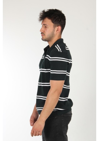 66562 Yakası Fermuarlı Çift Çizgi Desen Triko T-Shirt fırsatları