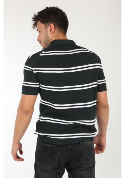 66562 Yakası Fermuarlı Çift Çizgi Desen Triko T-Shirt indirimleri