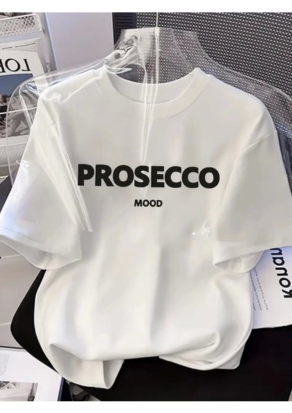 Ipeksi Baskılı Oversize Bisiklet Yaka T-Shirt - Beyaz