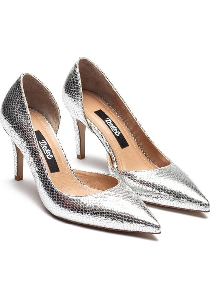 Kadın Klasik Düz Stiletto Sivri Burun Açık Topuklu Ayakkabı Gümüş 4300