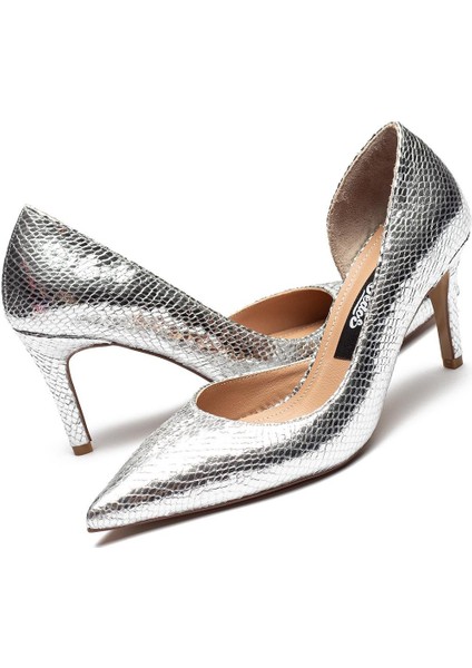 Kadın Klasik Düz Stiletto Sivri Burun Açık Topuklu Ayakkabı Gümüş 4300 modelleri