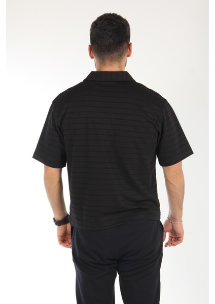 6132 Yakası Fermuarlı Kendinden Çizgili T-Shirt indirimleri
