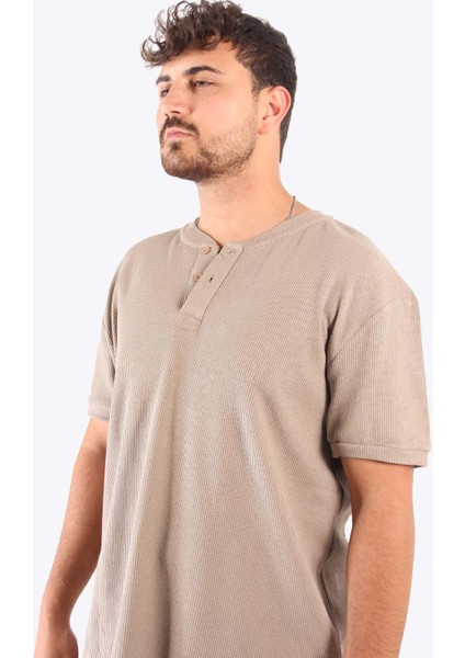 2737 Waffle Düğmeli Yakalı T-Shirt