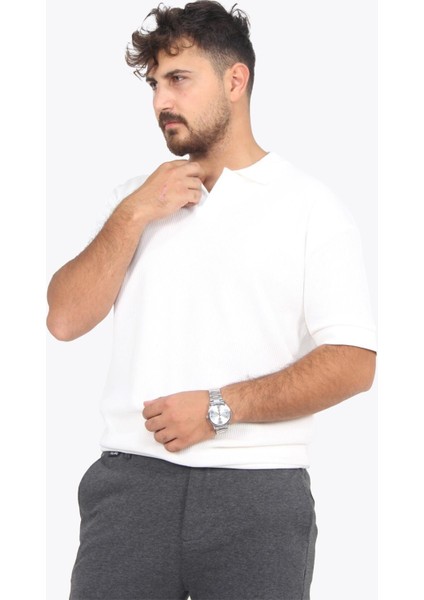 5763 Kaşkorse Görünümlü Ribana Düğmesiz Polo Yaka T-Shirt
