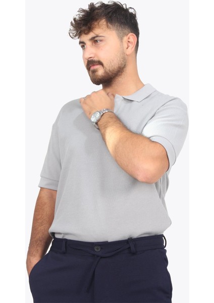 5763 Kaşkorse Görünümlü Ribana Düğmesiz Polo Yaka T-Shirt