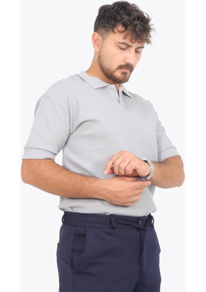 5763 Kaşkorse Görünümlü Ribana Düğmesiz Polo Yaka T-Shirt fiyatları
