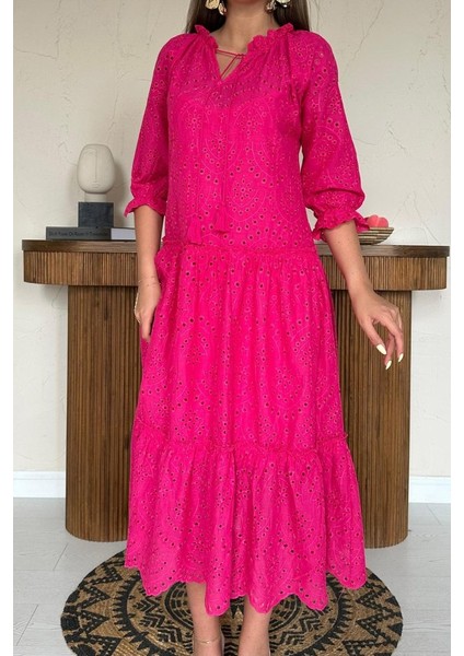 Ipeksi Fuşya Dantelli New Elbise fırsatları