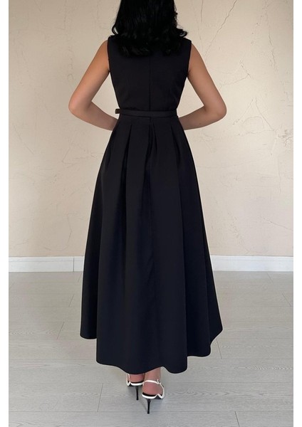 Ipeksi Siyah Önü Britli Pileli Elbise fırsatları