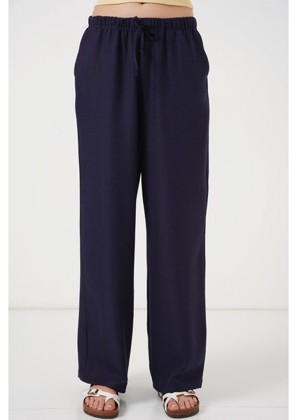 Ipeksi Geniş Paça Keten Pantolon 6735 - Lacivert fırsatları