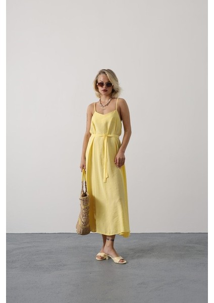 Ipeksi Askılı Basic Uzun Elbise - Sarı fiyatları