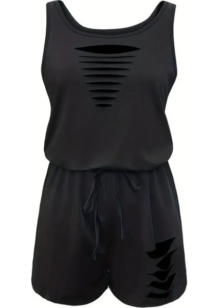 Ipeksi Kadın Askılı Yuvarlak Yaka Lazer Kesim Detaylı Bağcıklı Kısa Viskon Tulum fırsatları