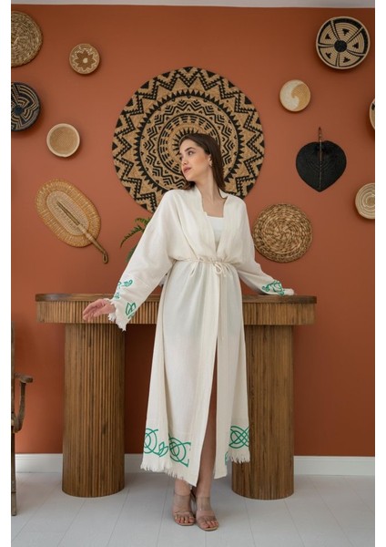 Ipeksi Yeşil Baskı Detay Keten Hırka fiyatları